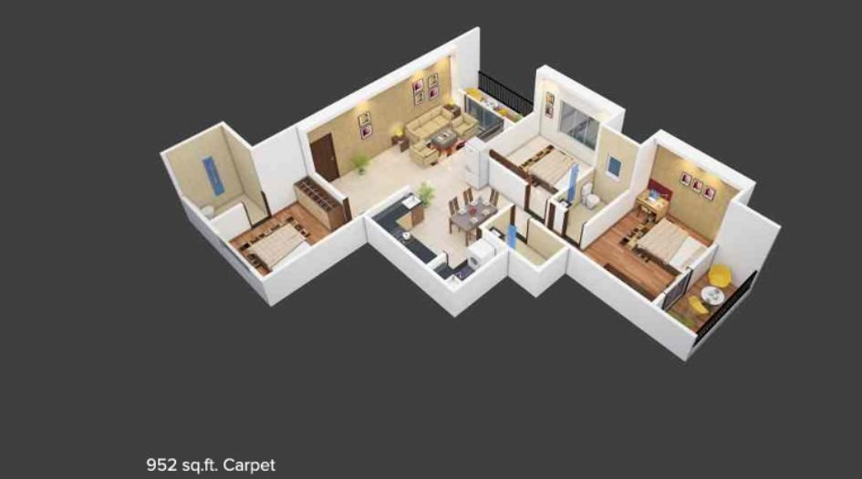 Elite-Platinum-Floor-Plan-3 BHK-952 Sqft